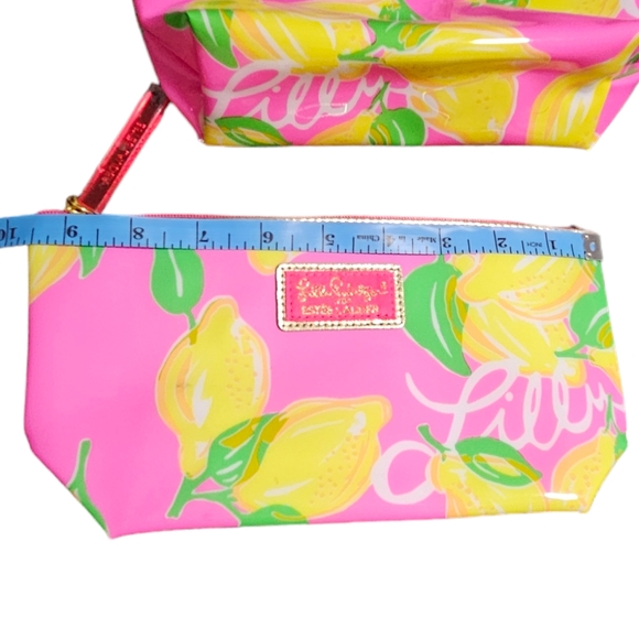 Lilly Pulitzer Estee Lauder PVC Pink Lemons Makeup Bag Lot Of 2 Clean 9.5x5x2 - Picture 10 of 12